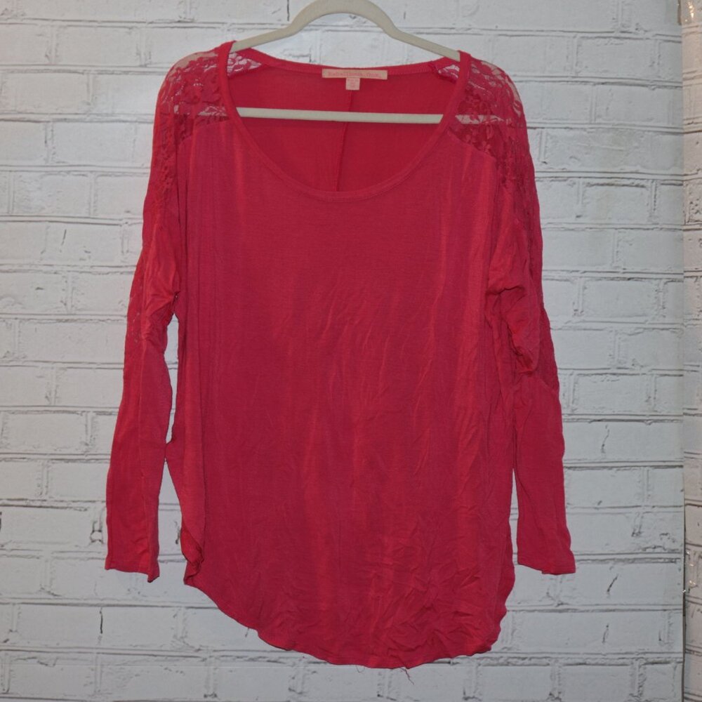 💗 Rebellious One Hot Pink Long‑Sleeve Top · Size 2X · lace shoulders & bold